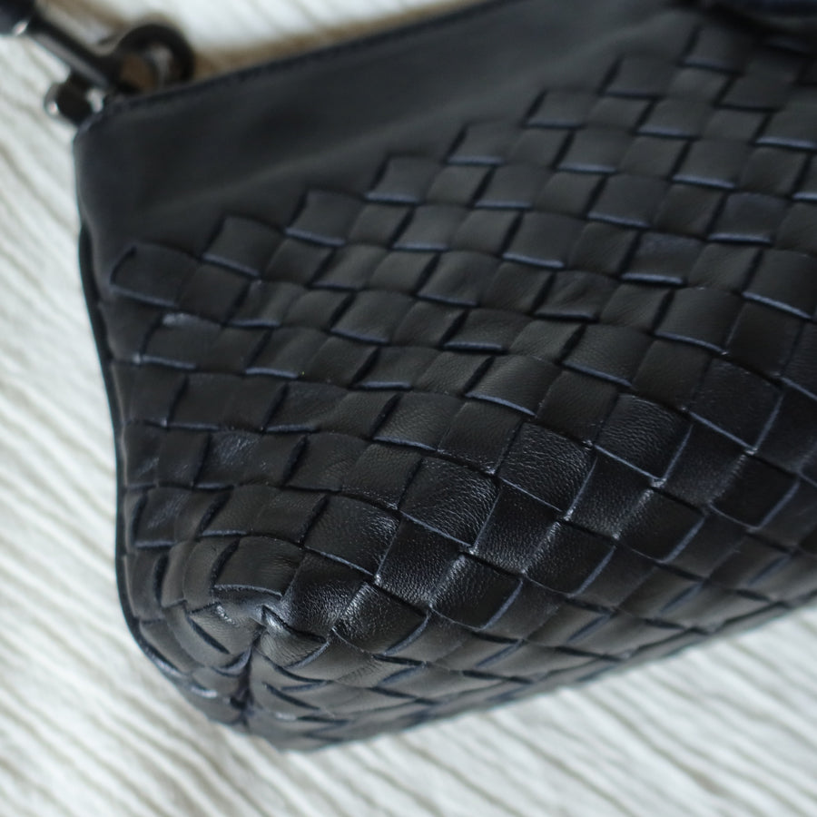 Bottega Veneta Vintage Black Intrecciato Weave Mini Pochette Clutch Shoulder Bag S2