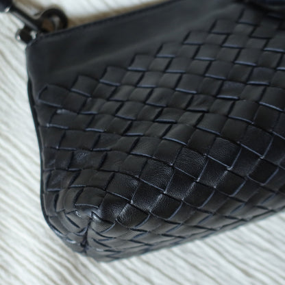 Bottega Veneta Vintage Black Intrecciato Weave Mini Pochette Clutch Shoulder Bag S2