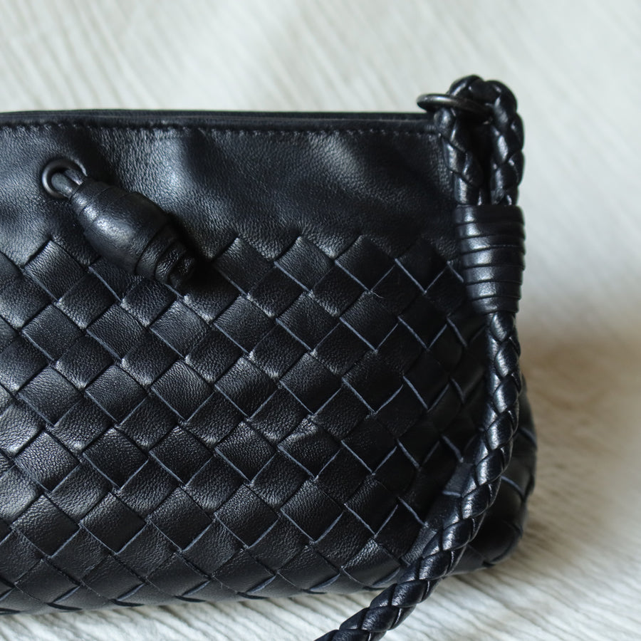 Bottega Veneta Vintage Black Intrecciato Weave Mini Pochette Clutch Shoulder Bag S2