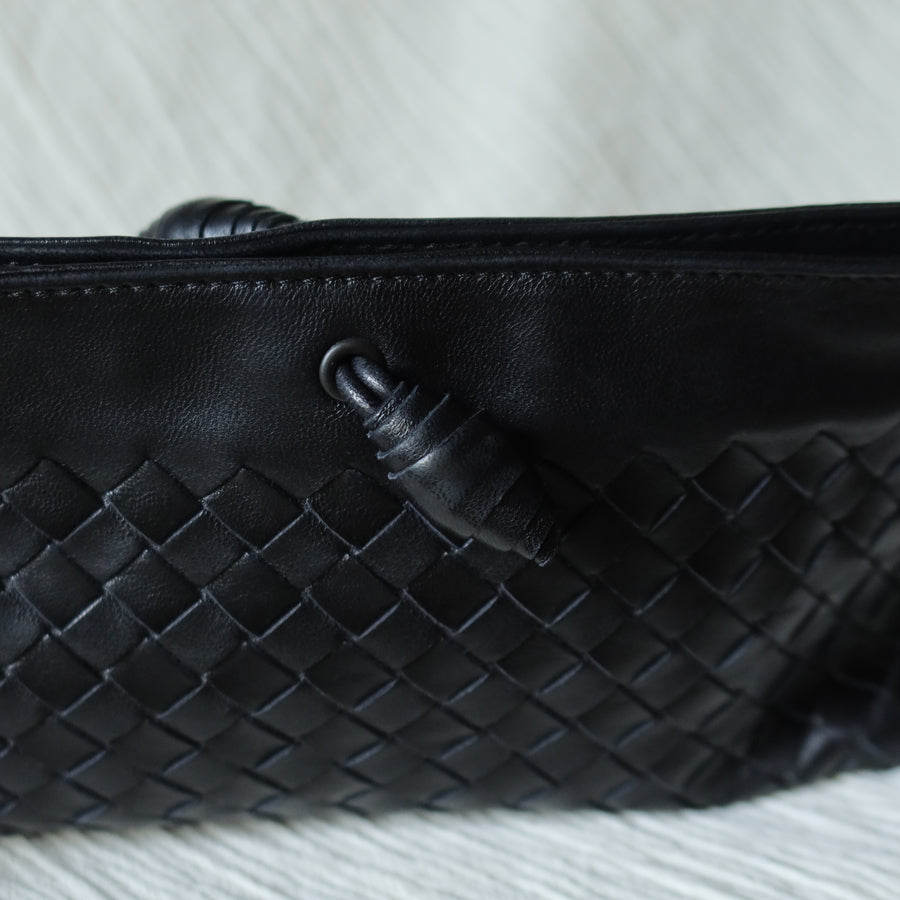 Bottega Veneta Vintage Black Intrecciato Weave Mini Pochette Clutch Shoulder Bag S2