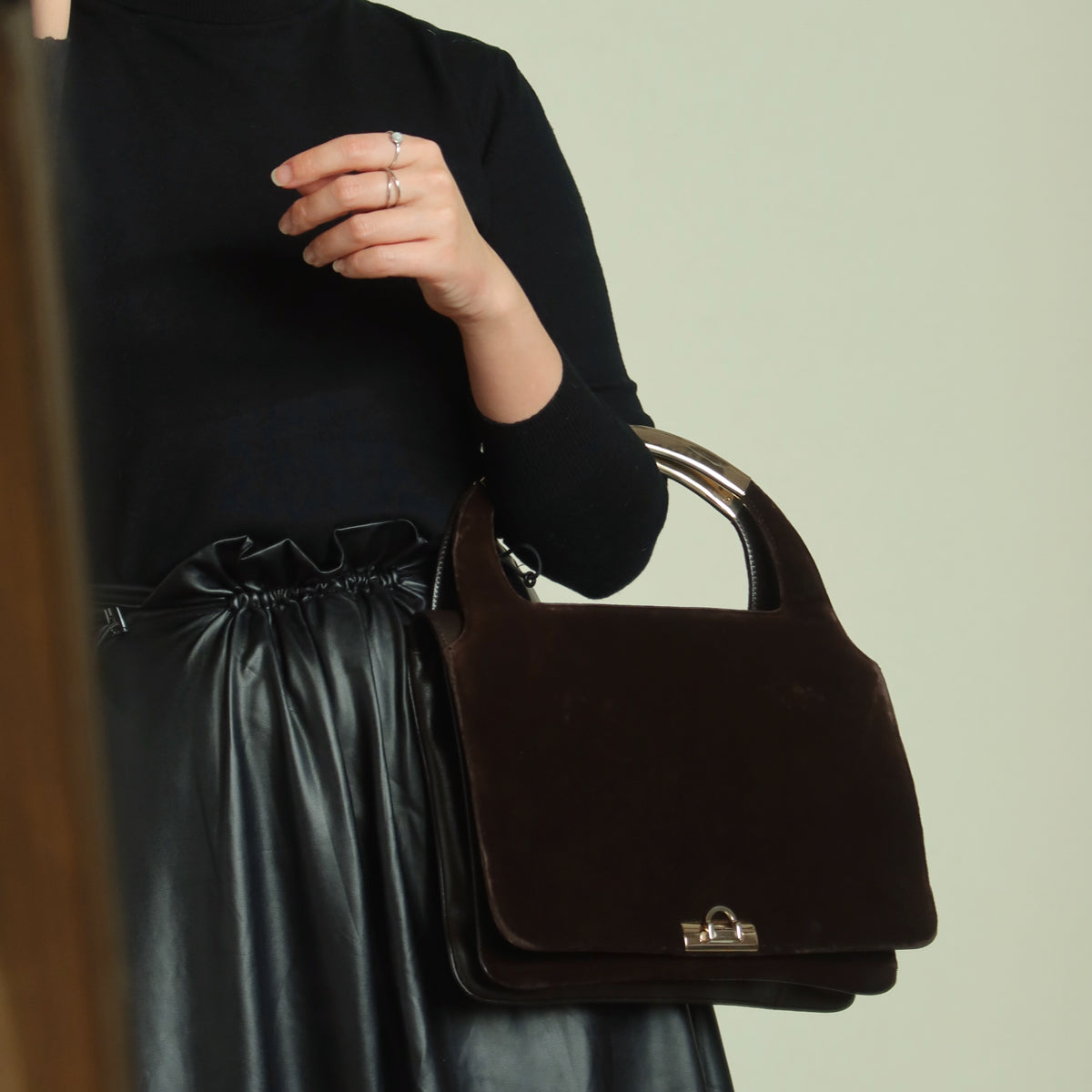 Loewe Vintage Dark Brown Leather Gancini Top Handle Flap Bag