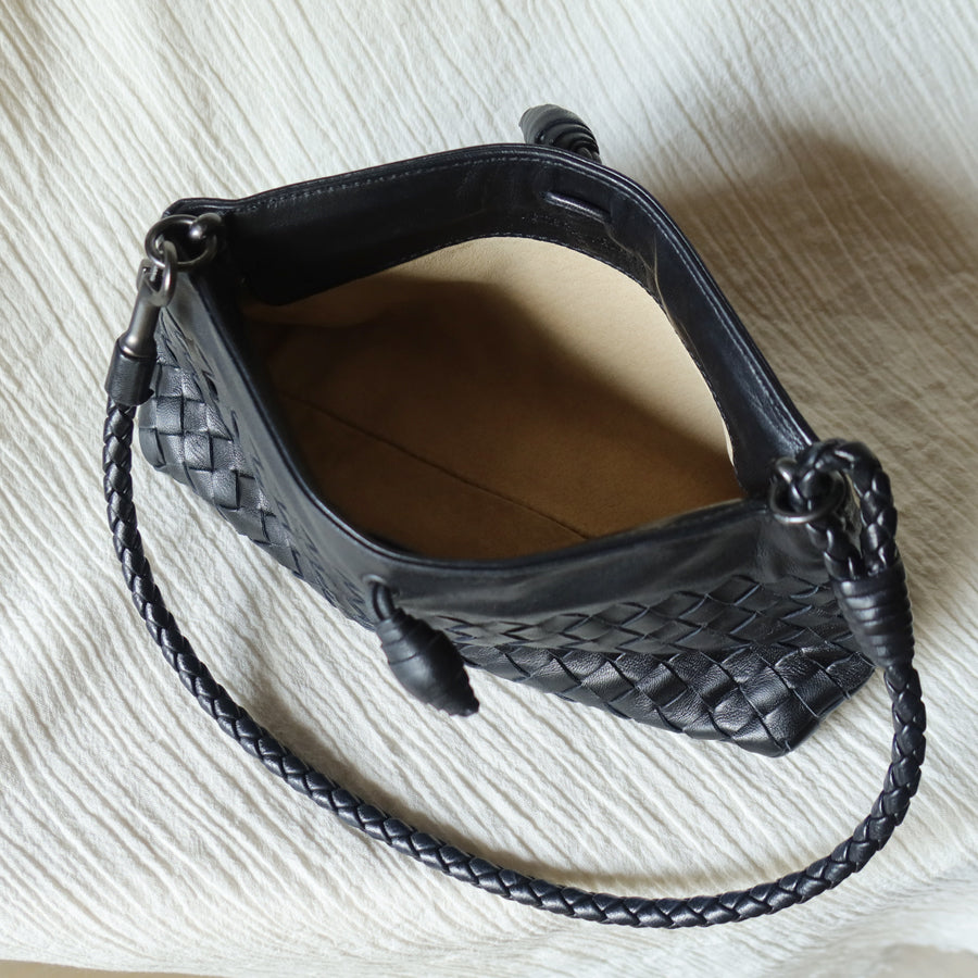 Bottega Veneta Vintage Black Intrecciato Weave Mini Pochette Clutch Shoulder Bag S2