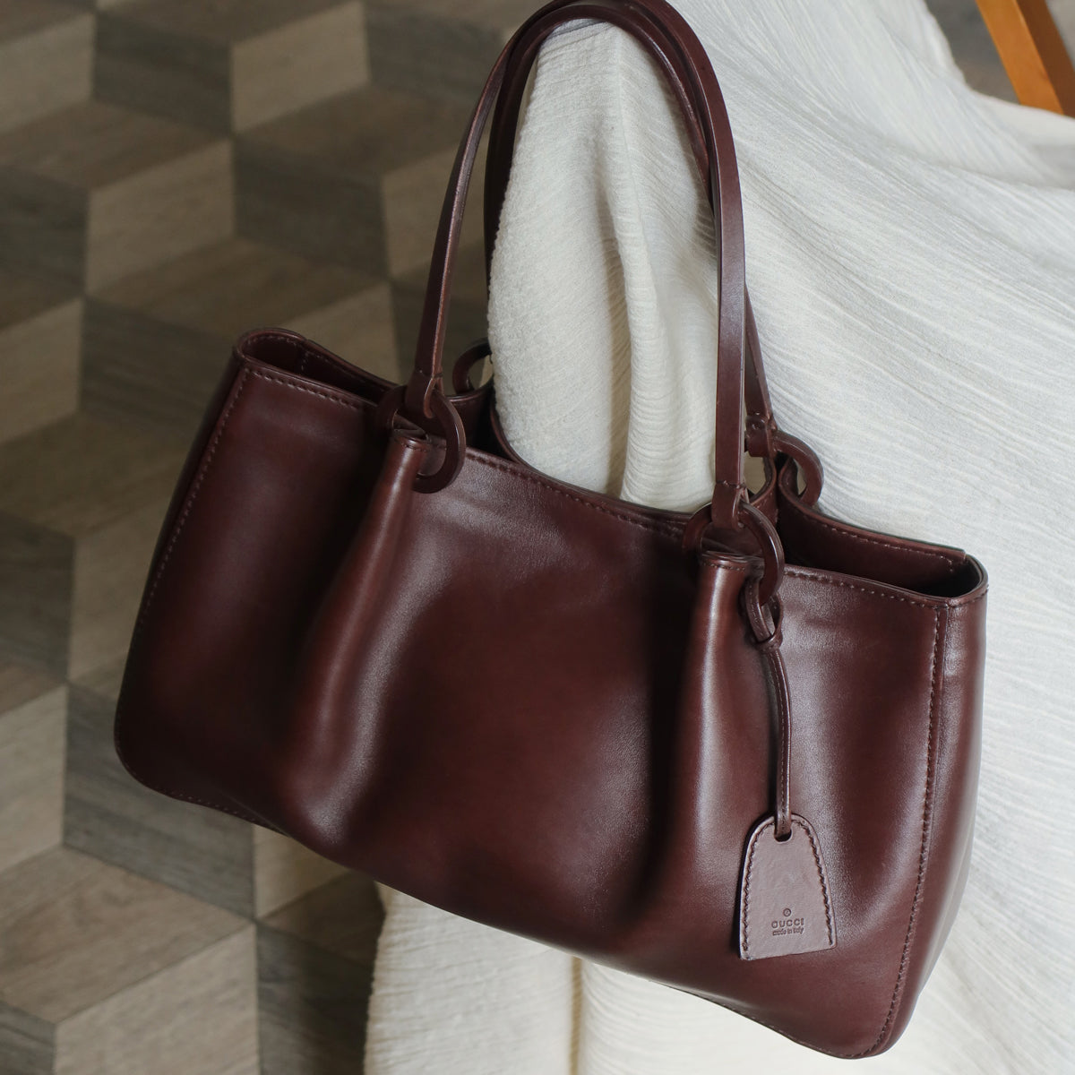 Gucci Vintage Dark Brown Leather Daily Tote Shoulder Bag