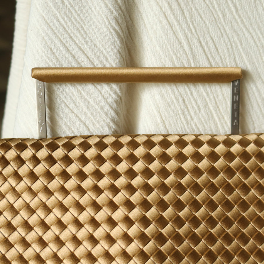Rare Bottega Veneta Vintage Gold Satin Intrecciato Clutch 2 way Flap Bag