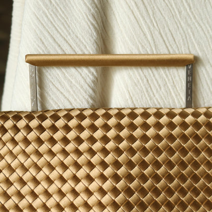 Rare Bottega Veneta Vintage Gold Satin Intrecciato Clutch 2 way Flap Bag
