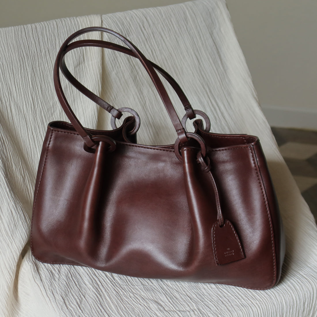 Gucci Vintage Dark Brown Leather Daily Tote Shoulder Bag