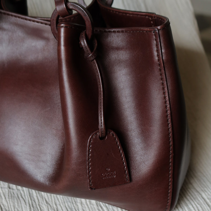 Gucci Vintage Dark Brown Leather Daily Tote Shoulder Bag