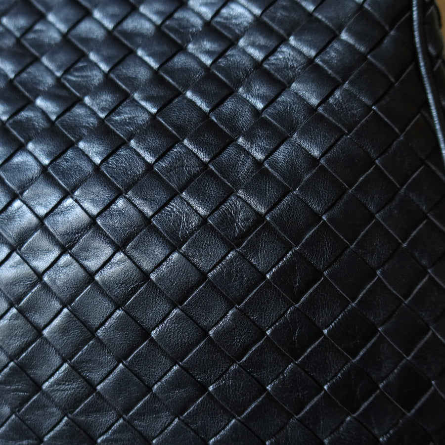 Bottega Veneta Vintage Black Intrecciato Leather Relaxed Shoulder Bag