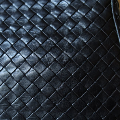 Bottega Veneta Vintage Black Intrecciato Leather Relaxed Shoulder Bag