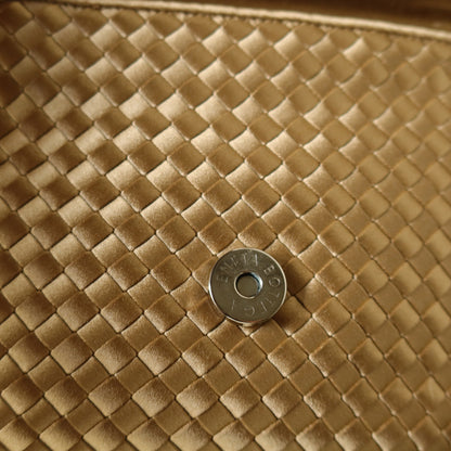 Rare Bottega Veneta Vintage Gold Satin Intrecciato Clutch 2 way Flap Bag