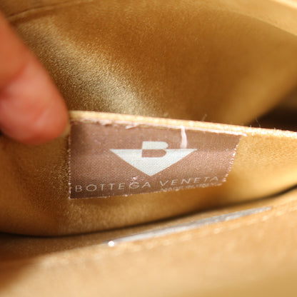 Rare Bottega Veneta Vintage Gold Satin Intrecciato Clutch 2 way Flap Bag