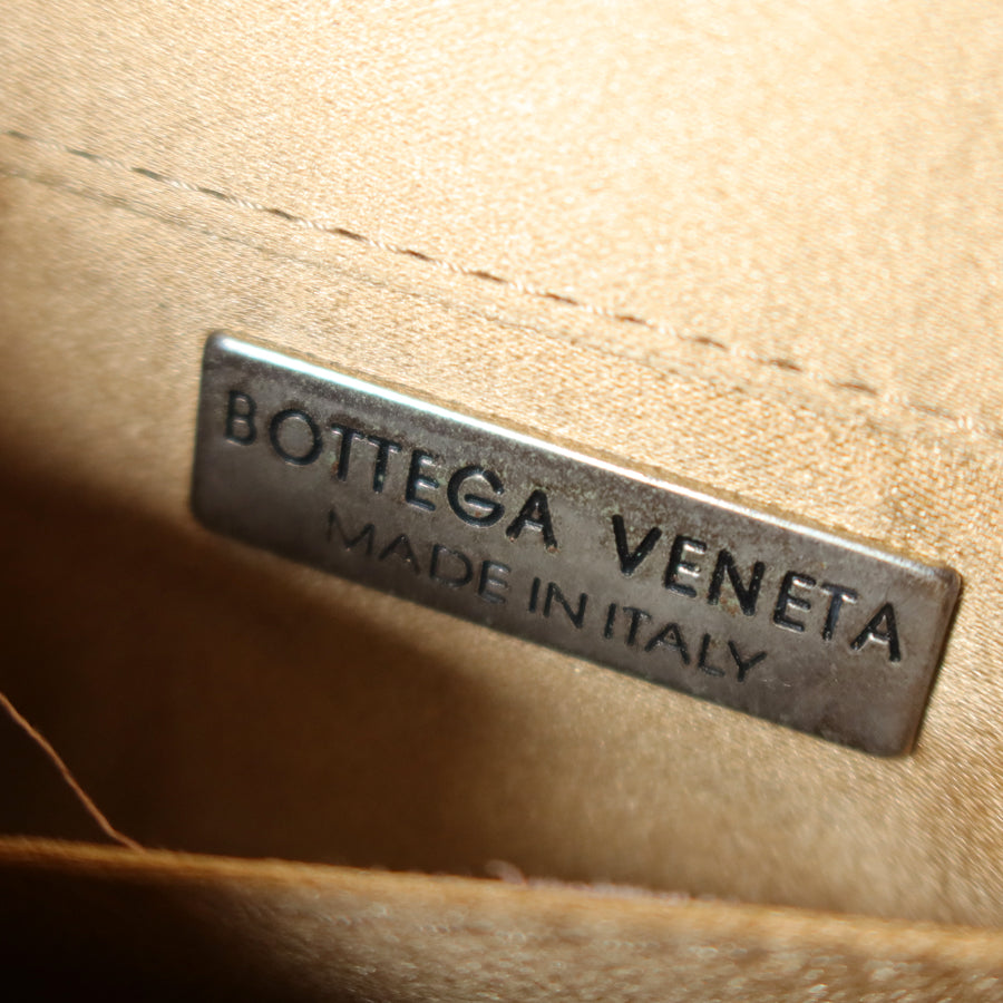 Rare Bottega Veneta Vintage Gold Satin Intrecciato Clutch 2 way Flap Bag