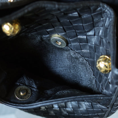 Bottega Veneta Vintage Black Intrecciato Leather Relaxed Shoulder Bag