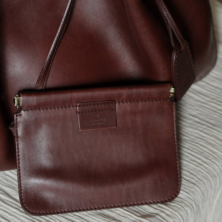 Gucci Vintage Dark Brown Leather Daily Tote Shoulder Bag