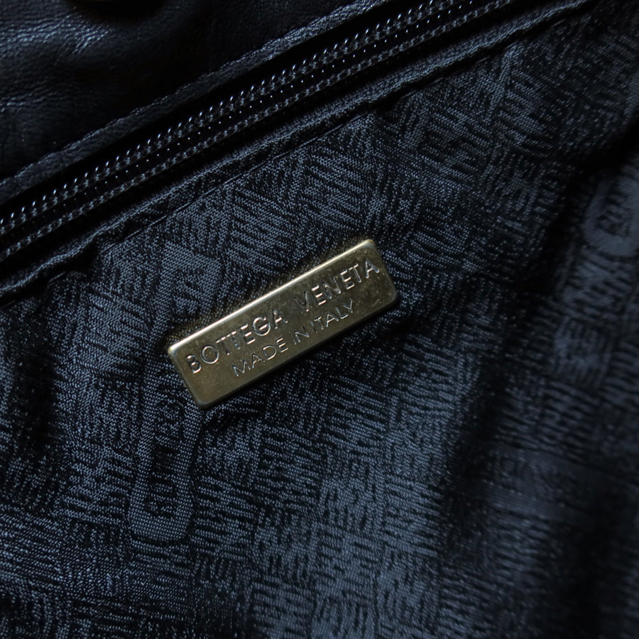 Bottega Veneta Vintage Black Intrecciato Leather Relaxed Shoulder Bag