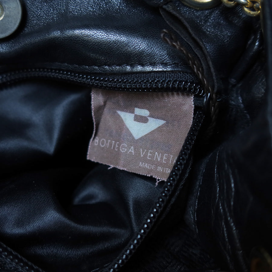 Bottega Veneta Vintage Black Intrecciato Leather Relaxed Shoulder Bag