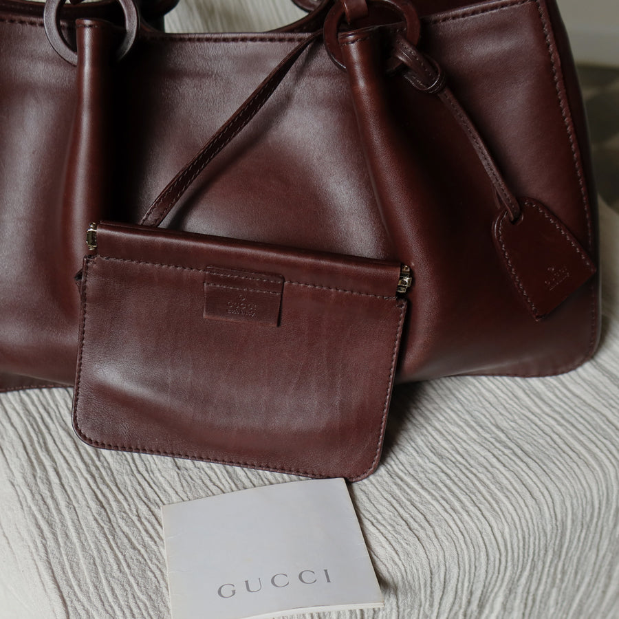 Gucci Vintage Dark Brown Leather Daily Tote Shoulder Bag