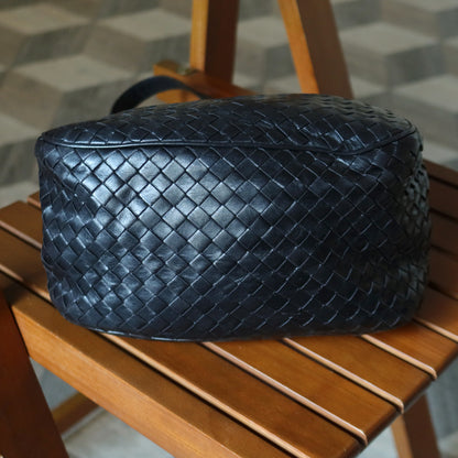 Bottega Veneta Vintage Black Intrecciato Leather Relaxed Shoulder Bag