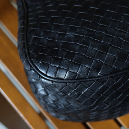 Bottega Veneta Vintage Black Intrecciato Leather Relaxed Shoulder Bag