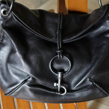 Bottega Veneta Vintage Black Lambskin Leather Ring Hobo One Shoulder Bag