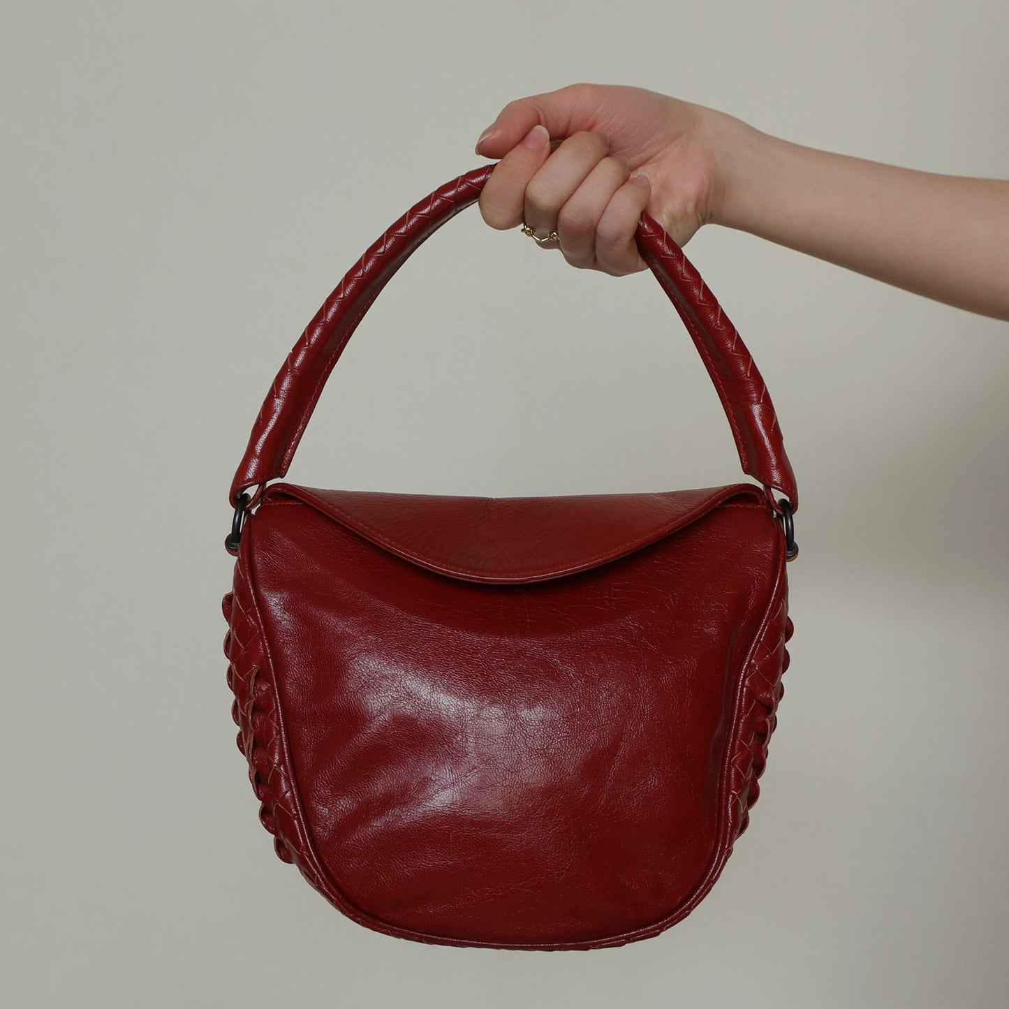 Bottega Veneta Vintage Intrecciato Weave Scarlet Red Half Moon Bag