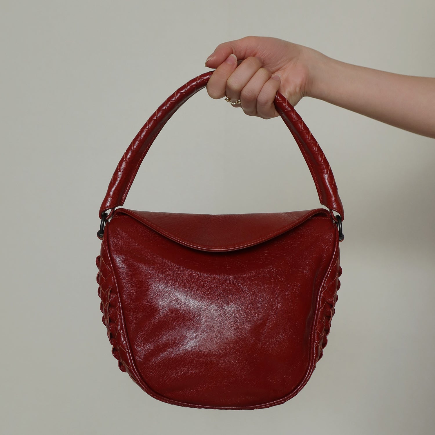 Bottega Veneta Vintage Intrecciato Weave Scarlet Red Half Moon Bag