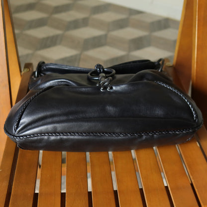 Bottega Veneta Vintage Black Lambskin Leather Ring Hobo One Shoulder Bag