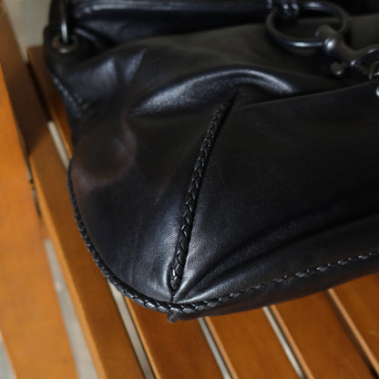 Bottega Veneta Vintage Black Lambskin Leather Ring Hobo One Shoulder Bag
