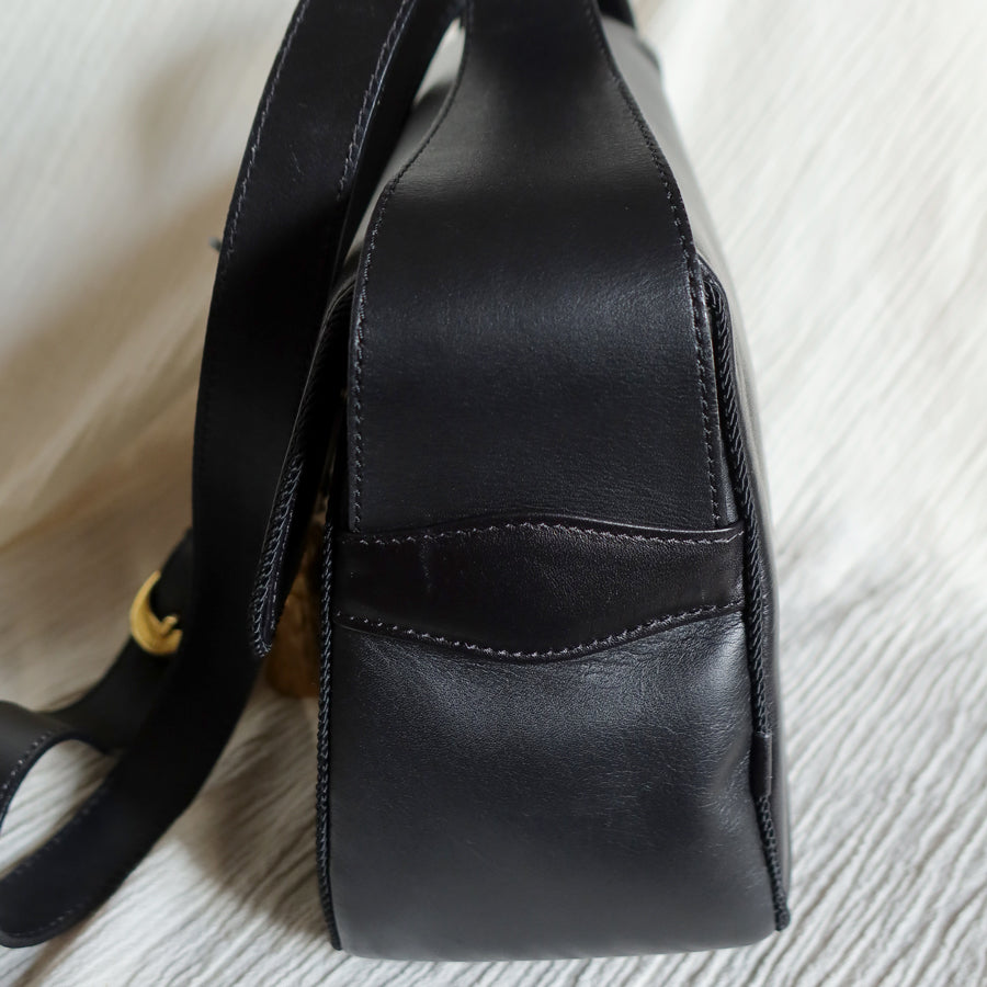 Christian Dior Vintage Gold Fringe Charm Leather Crossbody Sling Bag