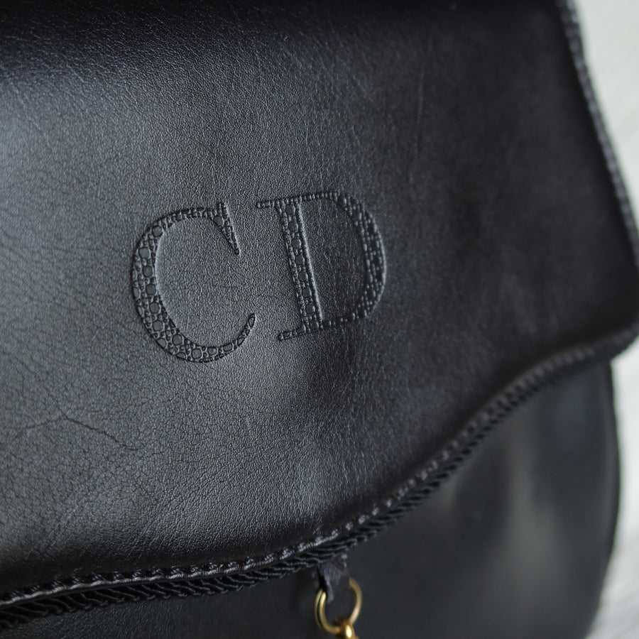 Christian Dior Vintage Gold Fringe Charm Leather Crossbody Sling Bag