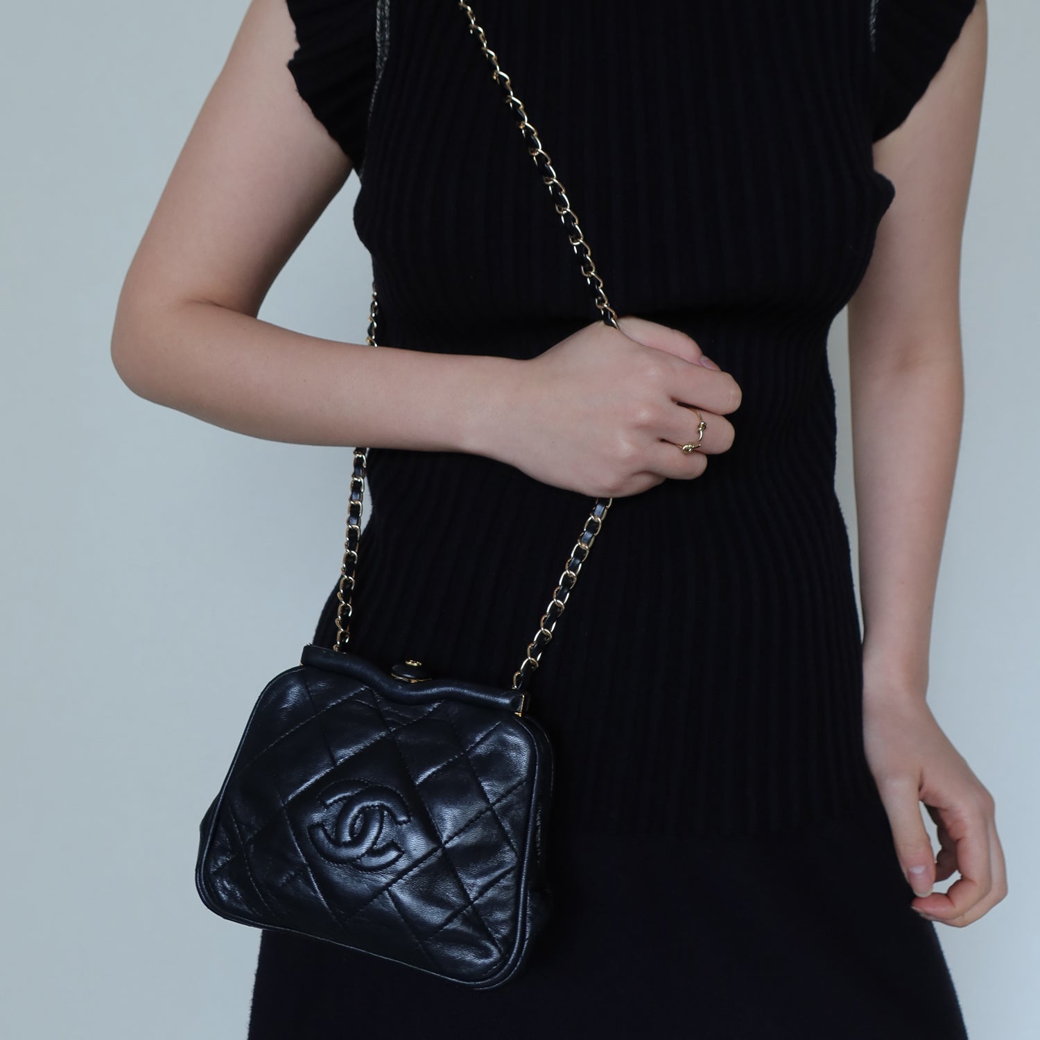 Chanel Vintage Matelasse Black Lambskin Quilted Shoulder & Belt Bag
