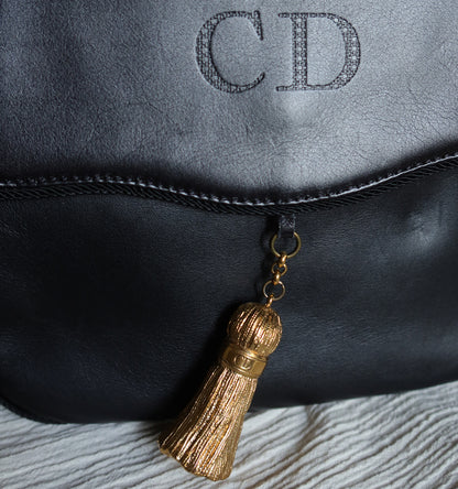 Christian Dior Vintage Gold Fringe Charm Leather Crossbody Sling Bag