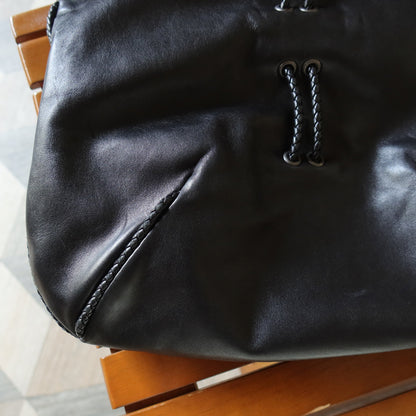 Bottega Veneta Vintage Black Lambskin Leather Ring Hobo One Shoulder Bag