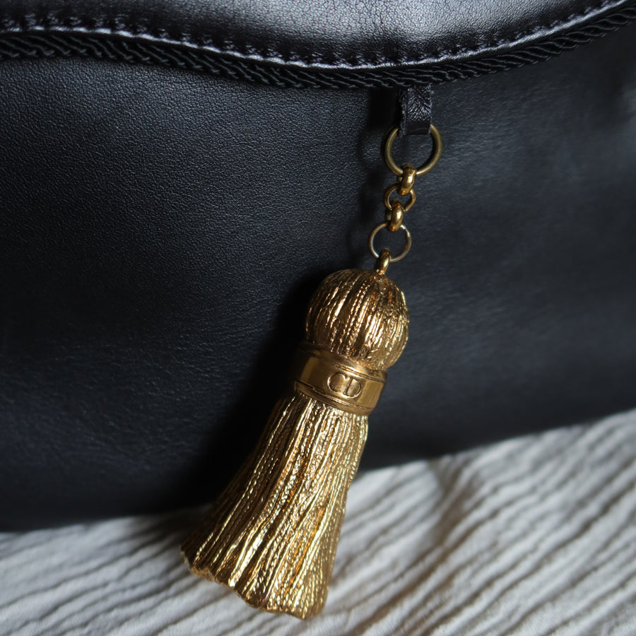 Christian Dior Vintage Gold Fringe Charm Leather Crossbody Sling Bag