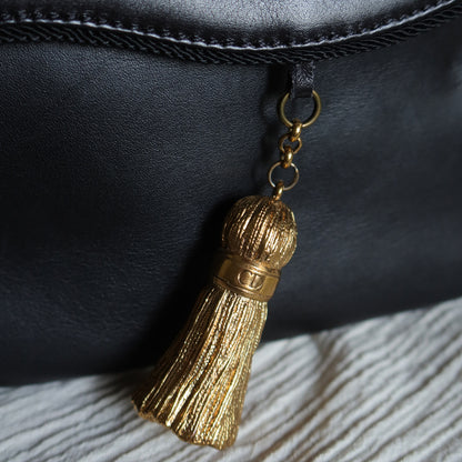 Christian Dior Vintage Gold Fringe Charm Leather Crossbody Sling Bag