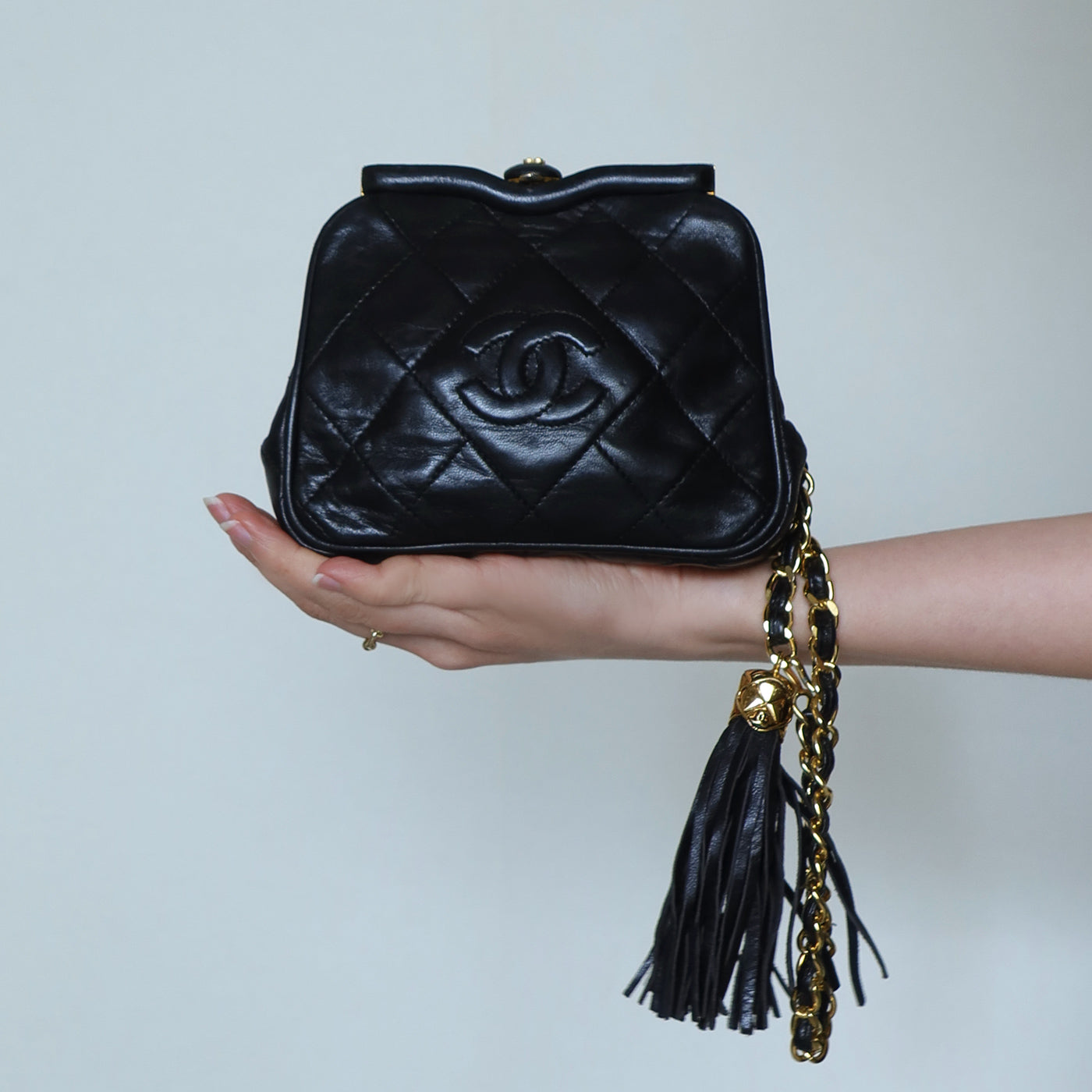 Chanel Vintage Matelasse Black Lambskin Quilted Shoulder & Belt Bag