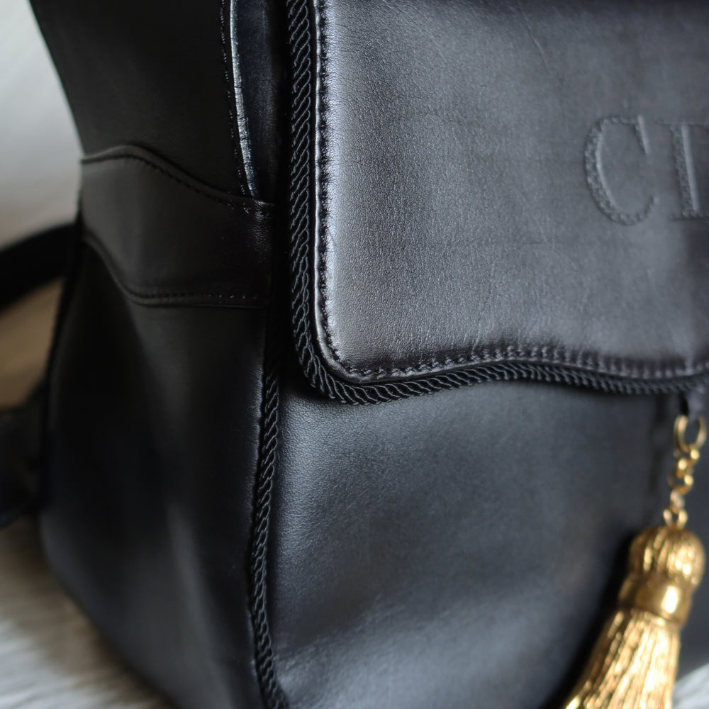 Christian Dior Vintage Gold Fringe Charm Leather Crossbody Sling Bag