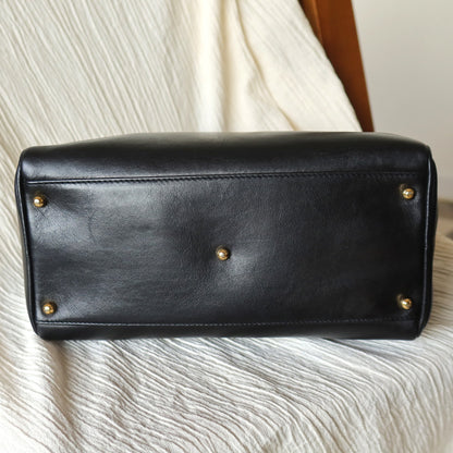 Gucci Vintage Black Leather Bamboo Handle Mini Boston 2 way Bag