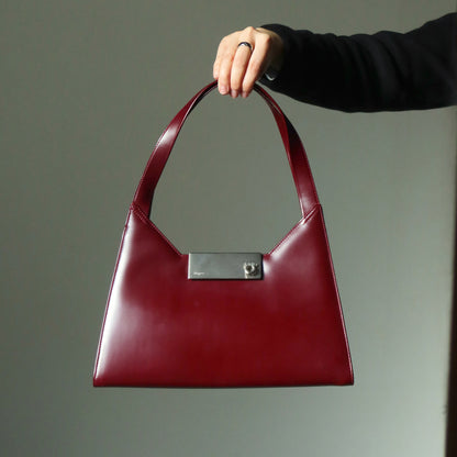 Salvatore Ferragamo Vintage Burgundy Leather Gancini Flap Shoulder Bag