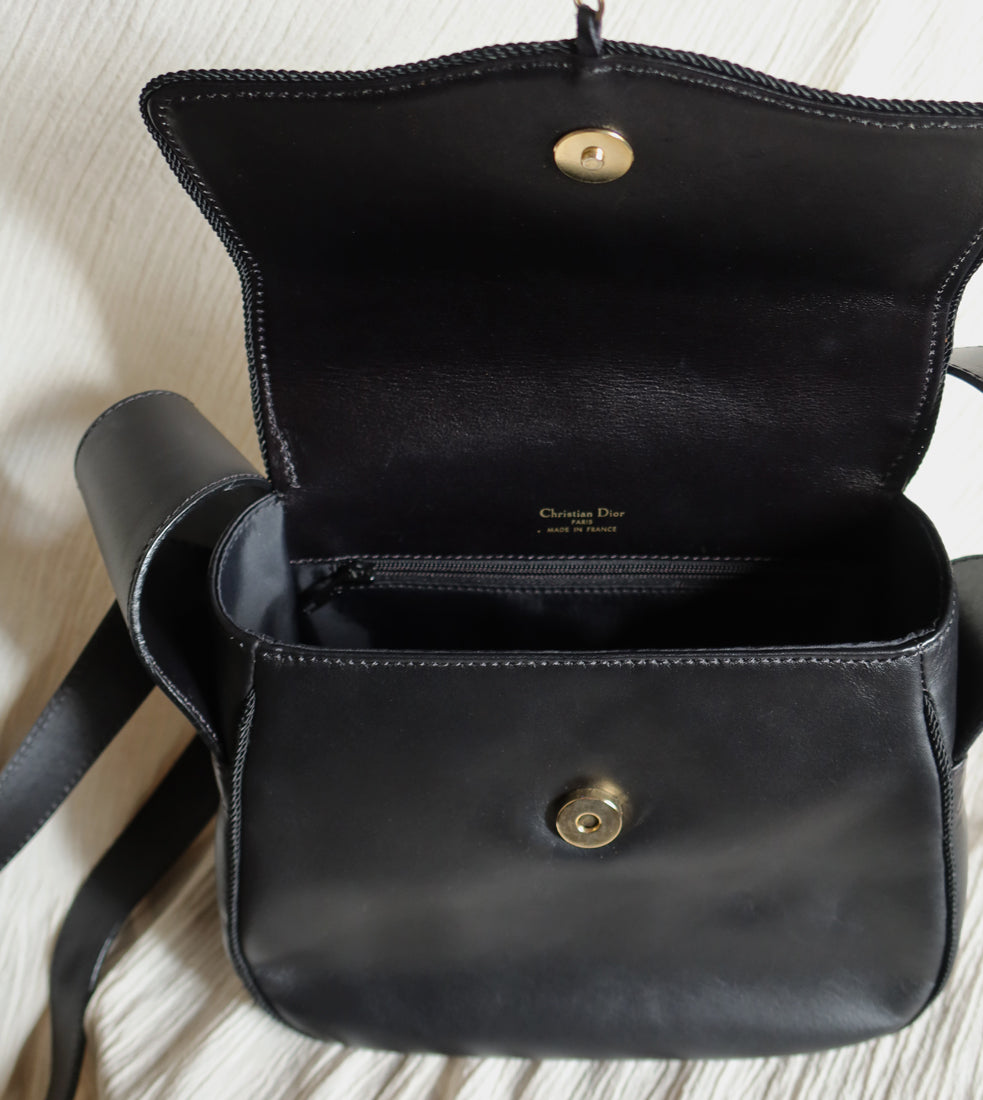 Christian Dior Vintage Gold Fringe Charm Leather Crossbody Sling Bag