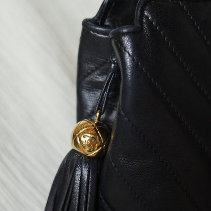 Vintage Chanel Black Lambskin V stitch Coco mark Top Handle Kelly Bag