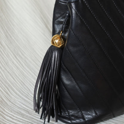 Vintage Chanel Black Lambskin V stitch Coco mark Top Handle Kelly Bag