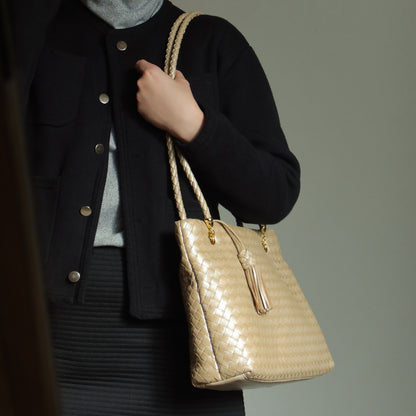 Rare Bottega Veneta Vintage Shimmer Ivory Pearl Intrecciato Braided Strap Shoulder Bag