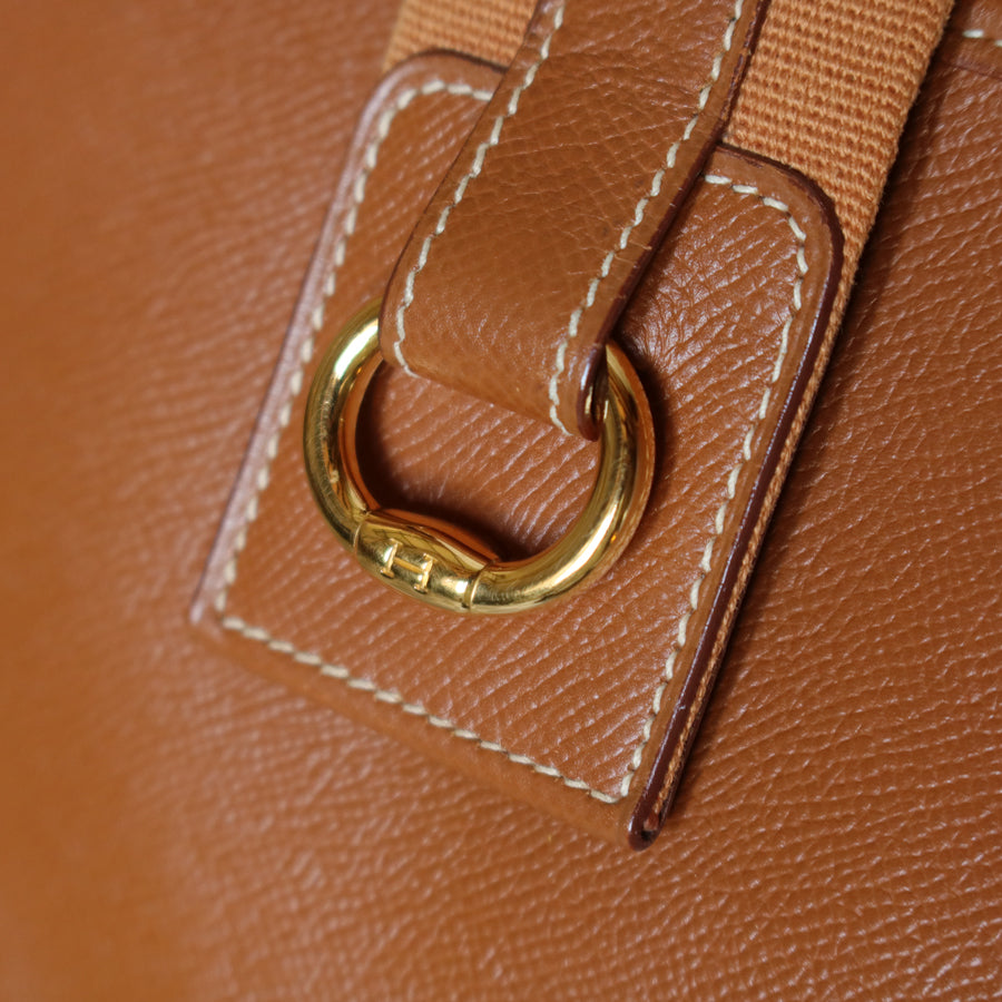 Hermès Vintage '90s Caramel Brown Leather H gold ring Tsako Shoulder Bag
