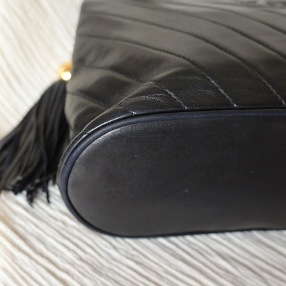 Vintage Chanel Black Lambskin V stitch Coco mark Top Handle Kelly Bag