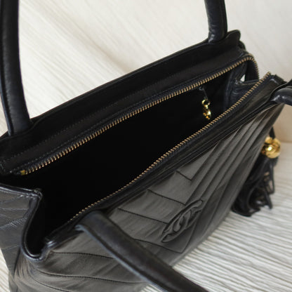 Vintage Chanel Black Lambskin V stitch Coco mark Top Handle Kelly Bag