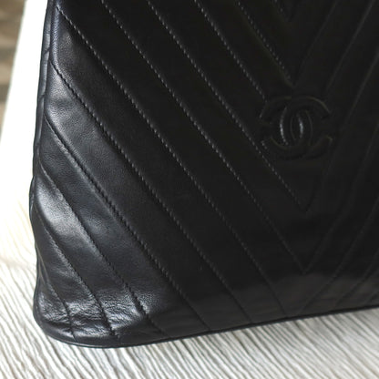 Vintage Chanel Black Lambskin V stitch Coco mark Top Handle Kelly Bag