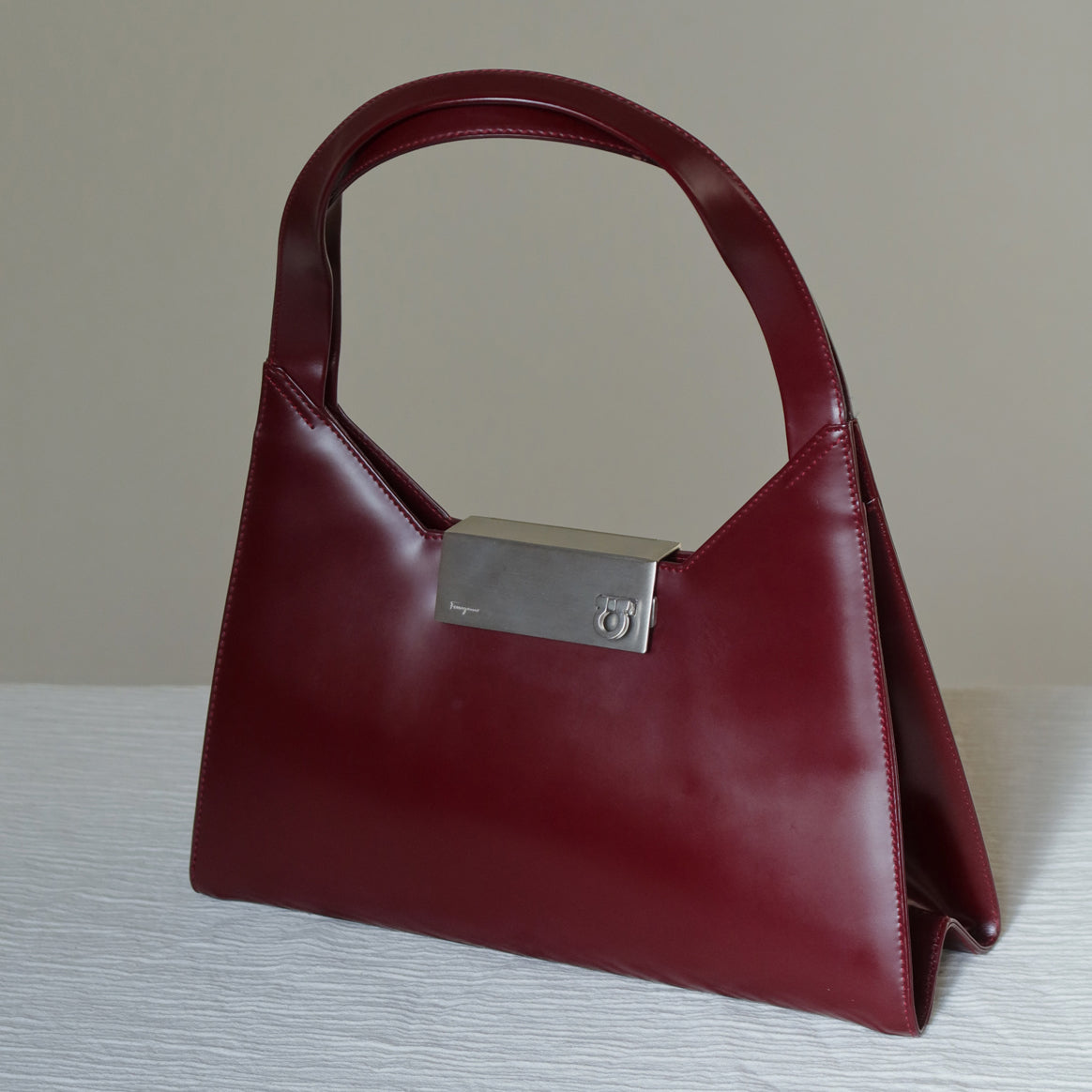 Salvatore Ferragamo Vintage Burgundy Leather Gancini Flap Shoulder Bag