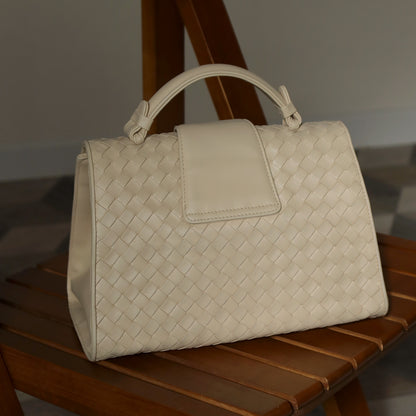 Rare Bottega Veneta Vintage Ivory Intrecciato Weave Leather Classic Bag