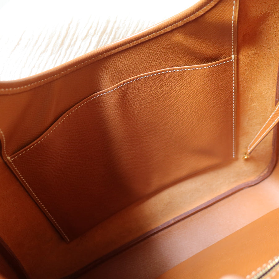 Hermès Vintage '90s Caramel Brown Leather H gold ring Tsako Shoulder Bag